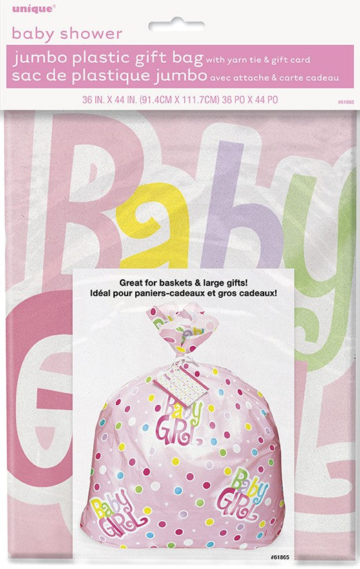 BABY SHOWER JUMBO PLASTIC GIFT BAG - PINK