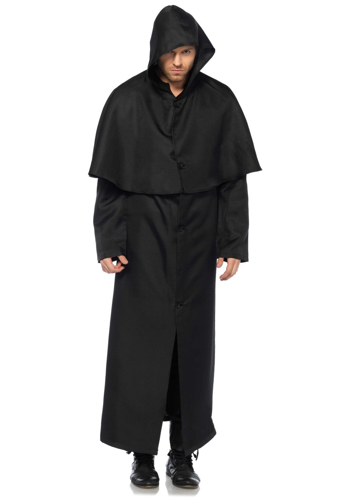 HOODED BUTTON FRONT CLOAK
-BLACK