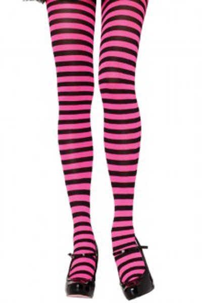Striped Tights - Black and Neon Pink
