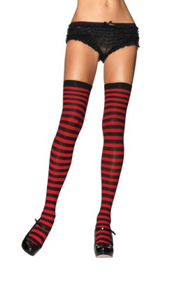 STRIPED THIGH HIGHS - BLACK AND RED