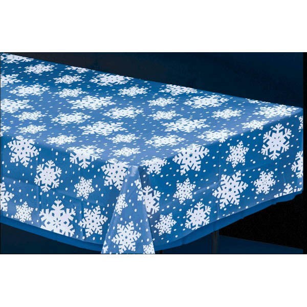 SNOWFLAKE TABLECOVER - CLEAR WITH WHITE PRINT