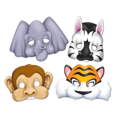 JUNGLE ANIMAL PAPER MASKS - 4 PIECES PER PACKAGE