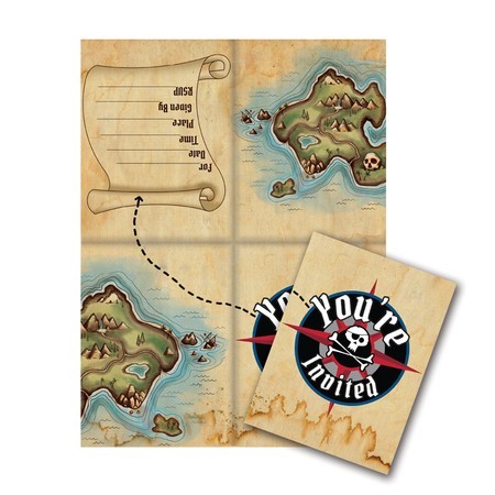 PIRATE'S MAP - 8 PARTY INVITATIONS