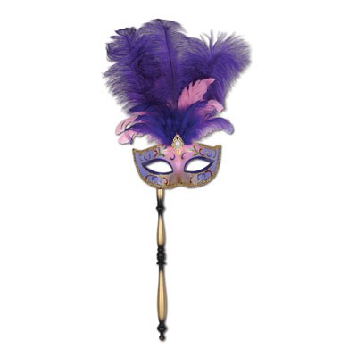 GLITTER MASK WITH FEATHER AND STICK-PURPLE