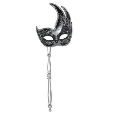 GLITTER MASK WITH STICK- BLACK AND SILVER